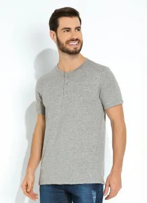 Basicamente - Camiseta Cinza Masculina com Botões - BASICAMENTE
