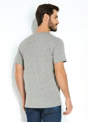 Basicamente - Camiseta Cinza Masculina com Botões - BASICAMENTE