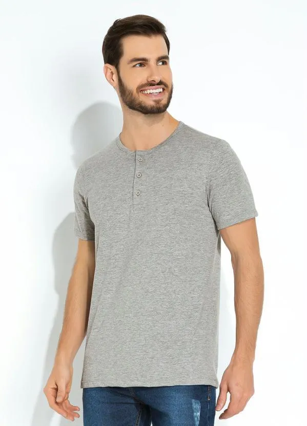 Basicamente - Camiseta Cinza Masculina com Botões