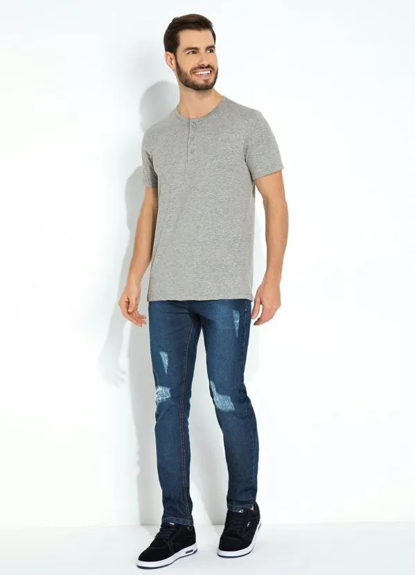 Basicamente - Camiseta Cinza Masculina com Botões 3