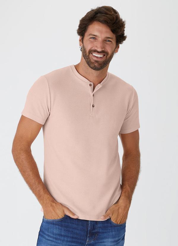 Malwee - Camiseta com Botões em Malha Texturizada Rosê