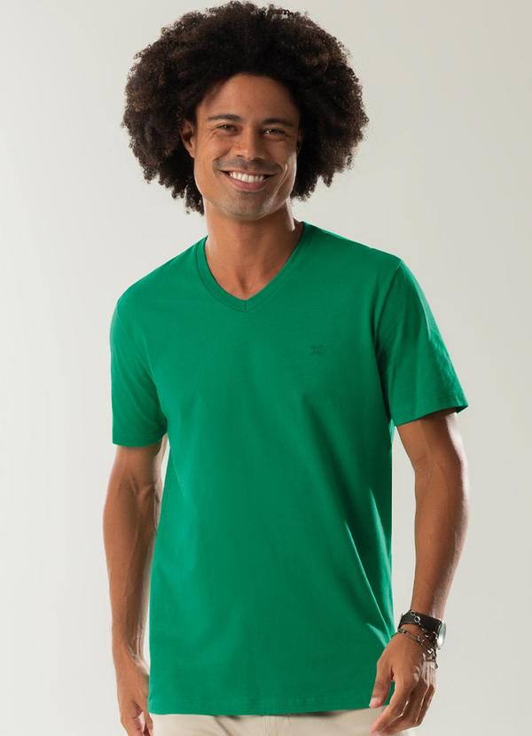 Exco - Camiseta com Gola V e Bordado Verde