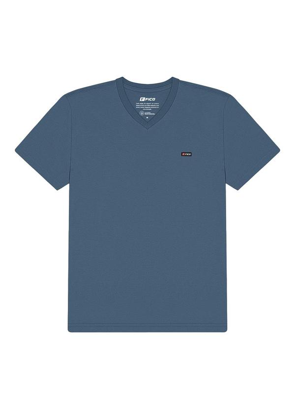 Fico - Camiseta com Gola V em Meia Malha Azul