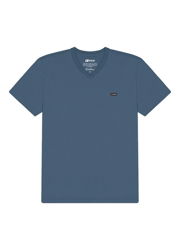 Fico - Camiseta com Gola V em Meia Malha Azul