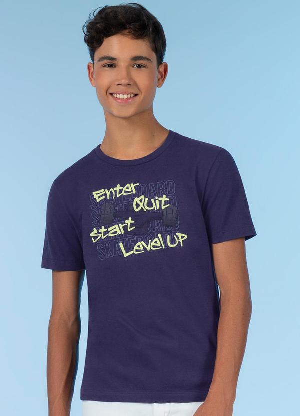 Exco - Camiseta Comfort Estampa com Puff Azul