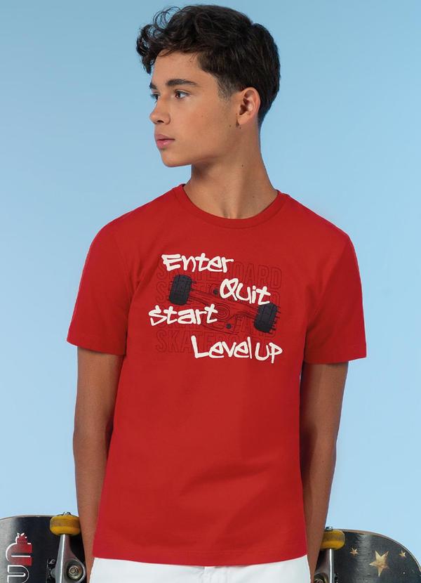 Exco - Camiseta Comfort Estampa com Puff Vermelho