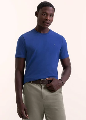 Exco - Camiseta em Algodão Premium com Ribana Azul - EXCO