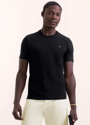 Exco - Camiseta em Algodão Premium com Ribana Preto - EXCO