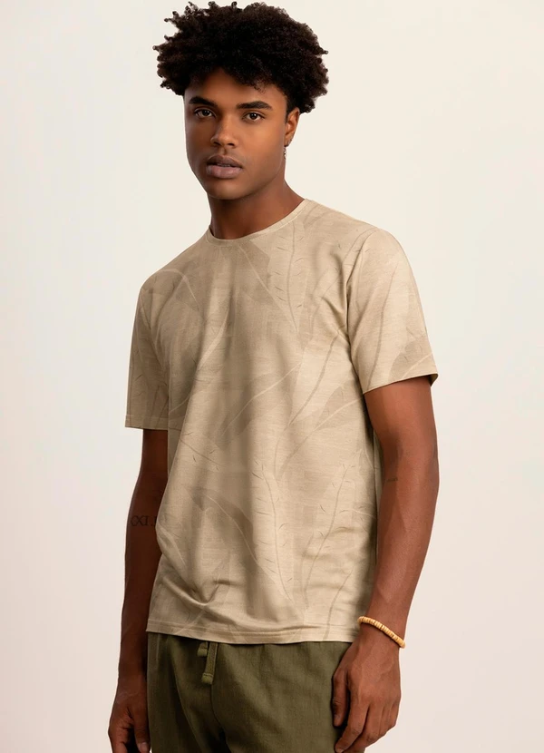 Fico - Camiseta em Malha Estampada Bege