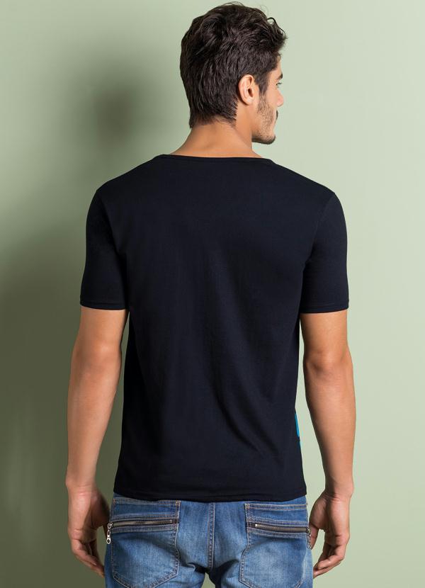 Outlet - Camiseta Estampa Listrada Preta e Azul 2