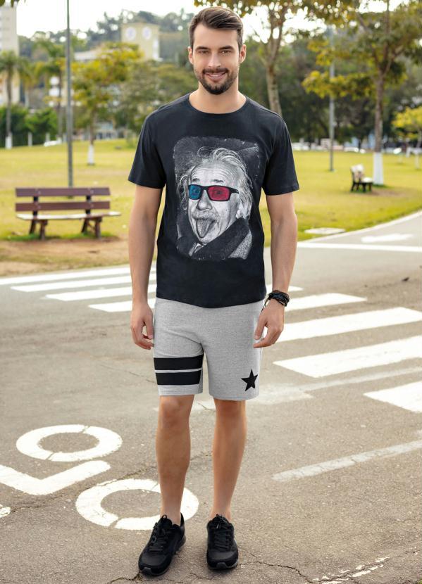 Outlet - Camiseta Estampa Óculos 3d Preto 3