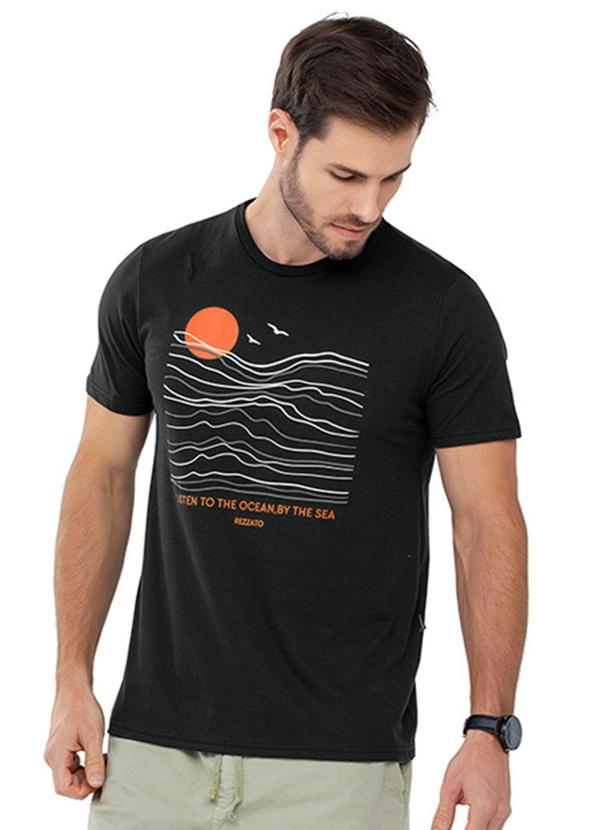 Rezzato - Camiseta Estampada Oceano Adulto Masculino Preto