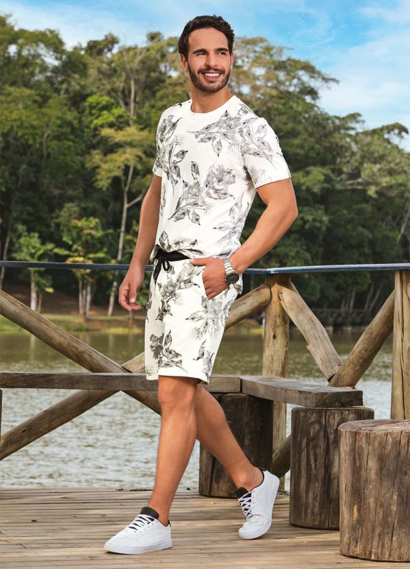 Cia Gota - Camiseta Floral Branco Manga Curta Cia Gota