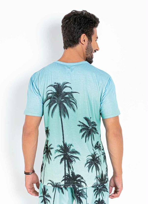 Outlet - Camiseta Folhagem Azul e Verde com Mangas Curtas 2