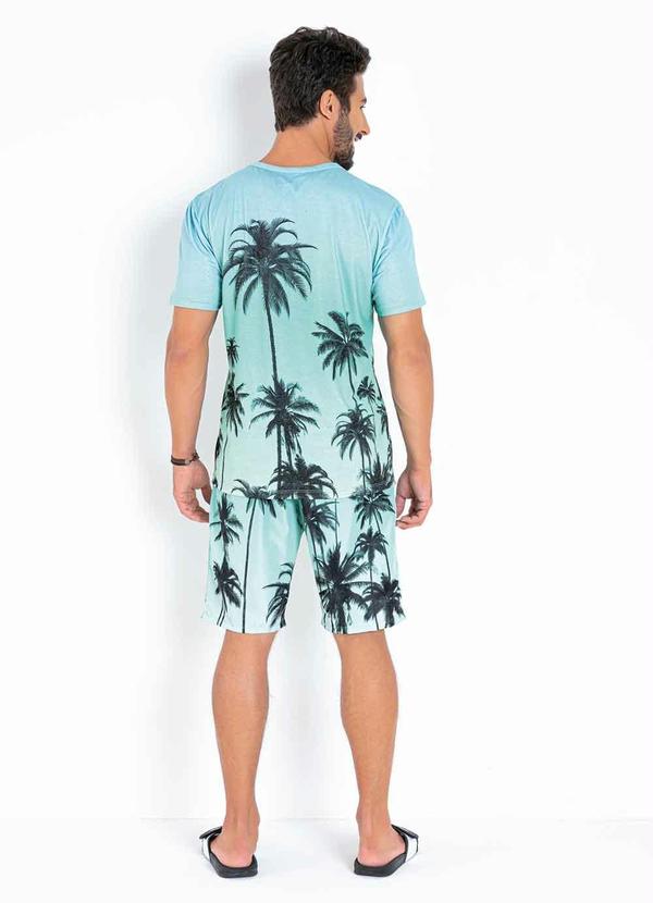 Outlet - Camiseta Folhagem Azul e Verde com Mangas Curtas 4