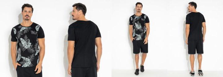 Camiseta Folhagem com Estampa e Bolso