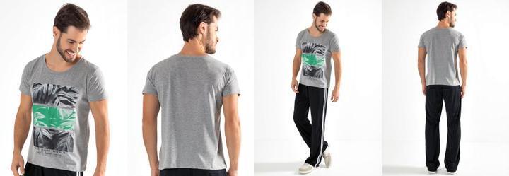 Camiseta Folhagem Preto e Verde em Malha