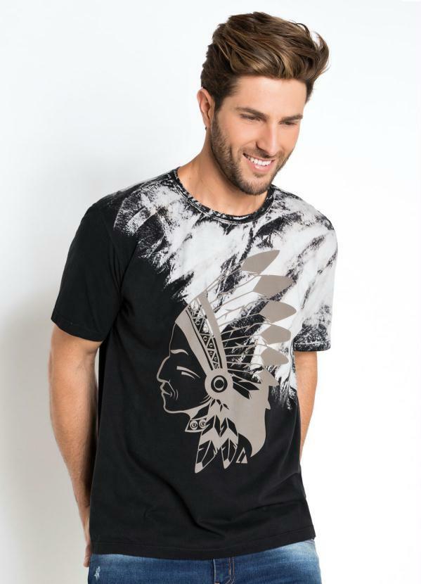 Outlet - Camiseta Indio com Tie Dye Amarrado Preta