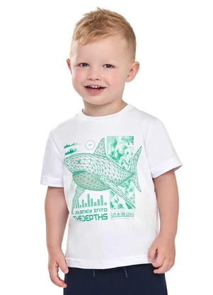 Elian - Camiseta Infantil Menino Tubarão Puff Branco - ELIAN