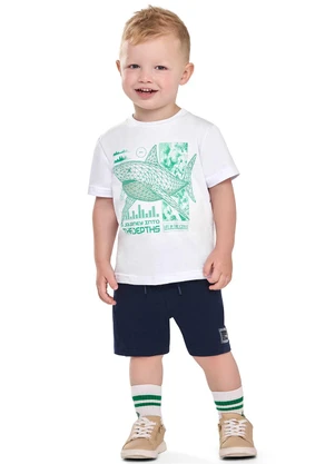 Elian - Camiseta Infantil Menino Tubarão Puff Branco - ELIAN