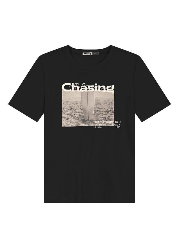 Minty - Camiseta Juvenil Masculina em Meia Malha Preto