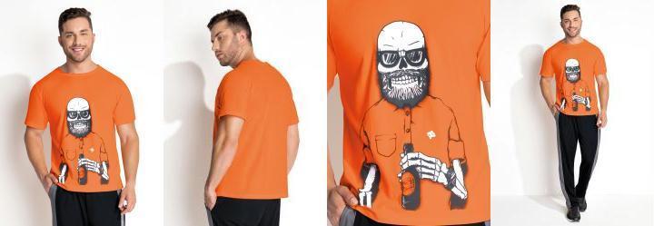Camiseta Laranja com Estampa Localizada