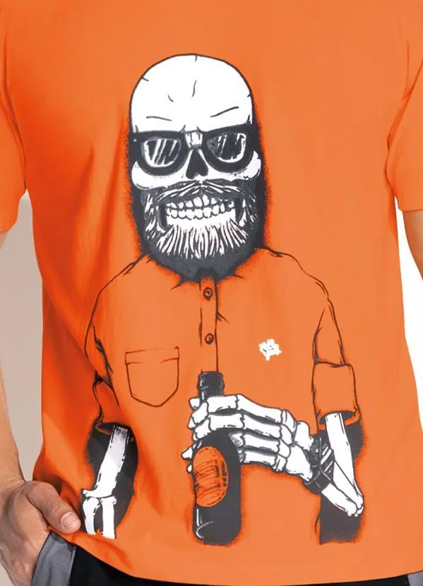 Moda Pop - Camiseta Laranja com Estampa Localizada 3