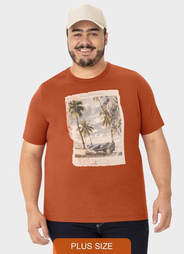 Malwee Plus - Camiseta Laranja Escuro Tradicional Tropical
