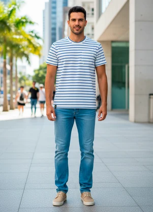 Fakini - Camiseta Listrada com Bolso Off White - FAKINI