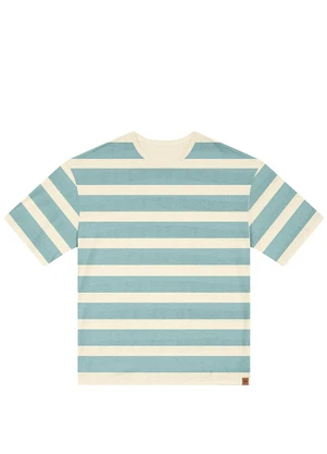 Malwee - Camiseta Listrada Relaxed Fit em Linho Azul - MALWEE