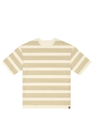 Malwee - Camiseta Listrada Relaxed Fit em Linho Bege - MALWEE