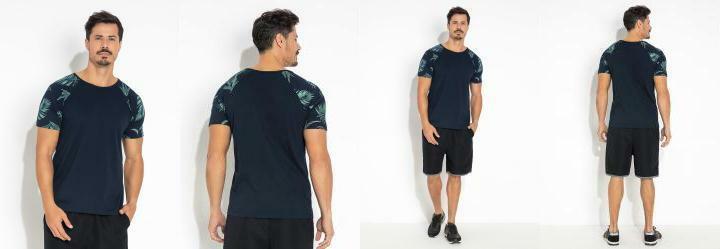 Camiseta Marinho com as Mangas Estampadas