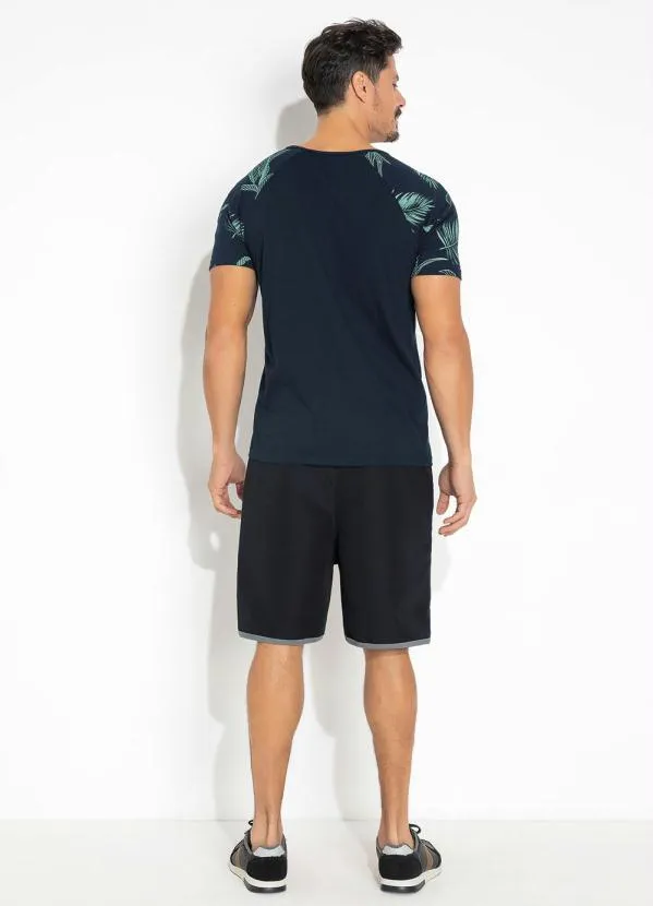 Moda Pop - Camiseta Marinho com as Mangas Estampadas 4