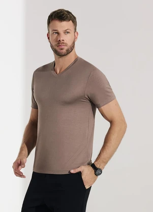 Veev - Camiseta Masculina Adulto com Gola em V Marrom - VEEV