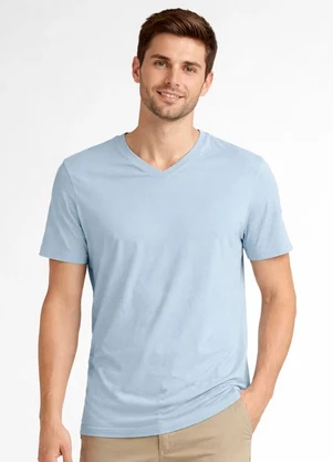 Select - Camiseta Masculina Básica com Gola em V Azul - SELECT