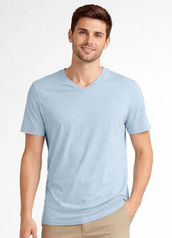 Select - Camiseta Masculina Básica com Gola em V Azul