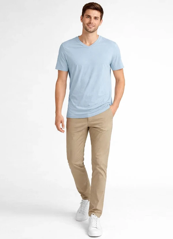 Select - Camiseta Masculina Básica com Gola em V Azul 3