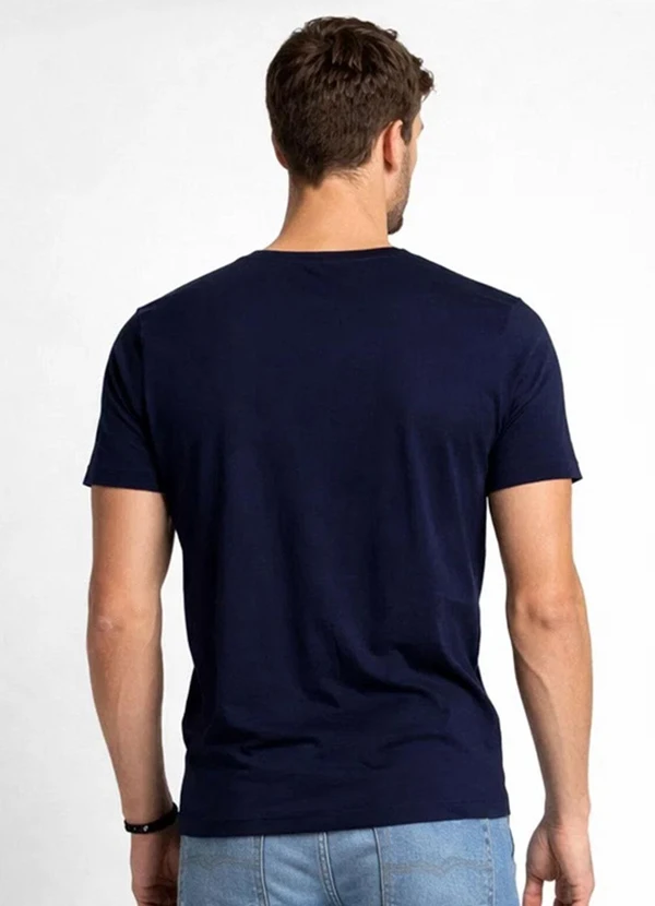 Select - Camiseta Masculina Básica com Gola em V Azul 2