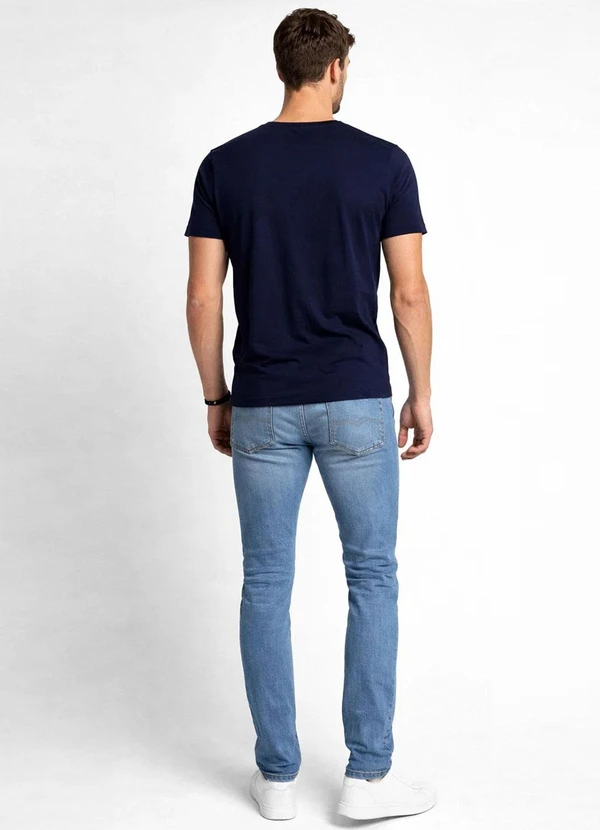 Select - Camiseta Masculina Básica com Gola em V Azul 4