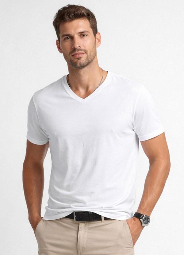 Select - Camiseta Masculina Básica com Gola em V Branco
