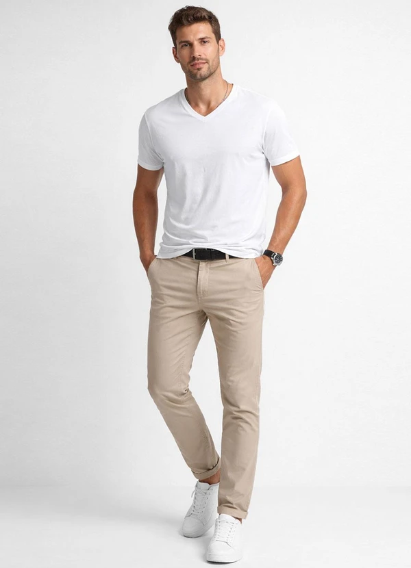 Select - Camiseta Masculina Básica com Gola em V Branco 3