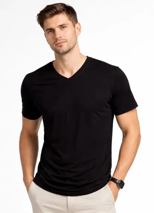Select - Camiseta Masculina Básica com Gola em V Preto - SELECT