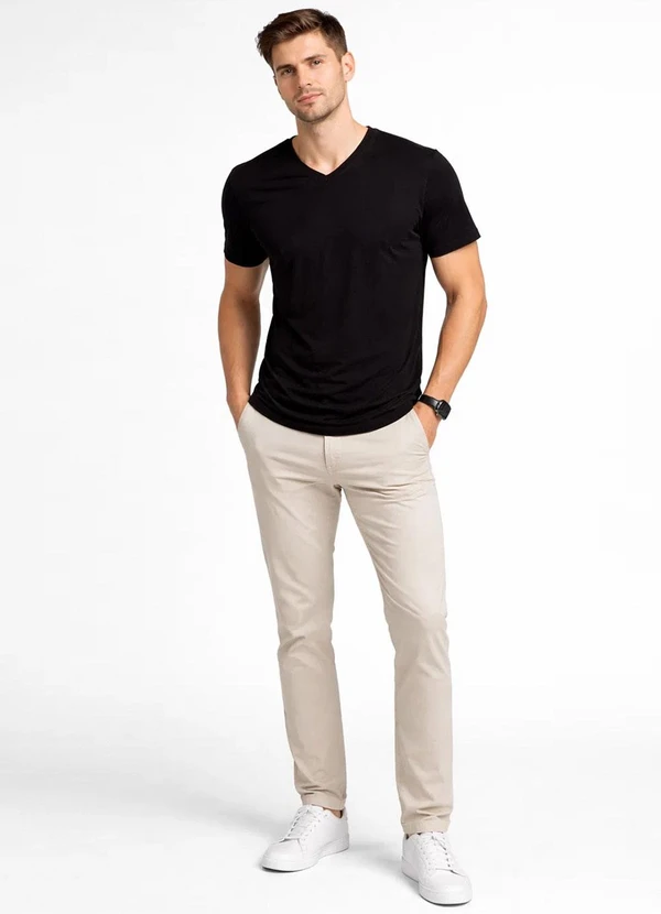 Select - Camiseta Masculina Básica com Gola em V Preto 3