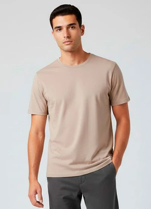 Rovitex - Camiseta Masculina Básica com Gola Redonda Bege - ROVITEX