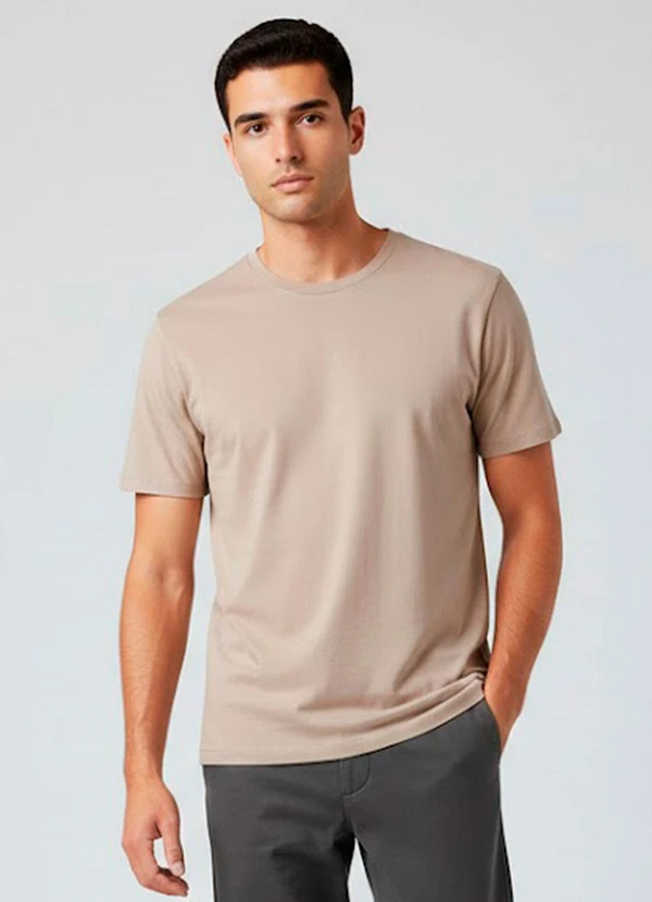 Rovitex - Camiseta Masculina Básica com Gola Redonda Bege