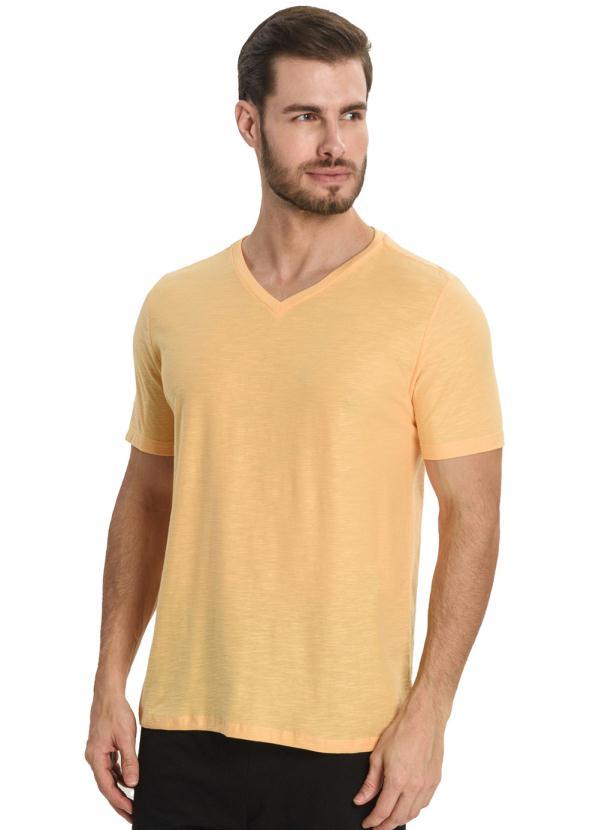Rovitex - Camiseta Masculina Básica Gola V Amarelo