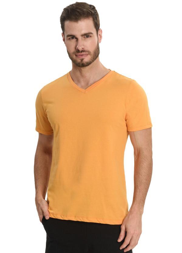 Rovitex - Camiseta Masculina Básica Gola V Amarelo