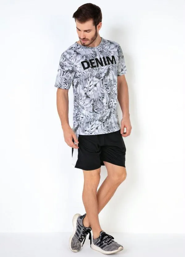 Moda Pop - Camiseta Masculina com Estampa de Folhas Cinza 3