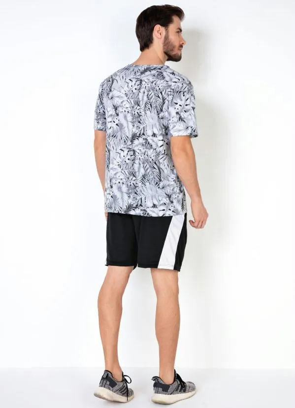 Moda Pop - Camiseta Masculina com Estampa de Folhas Cinza 4