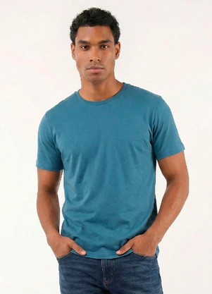 Just Basic - Camiseta Masculina em Meia Malha Azul - JUST BASIC